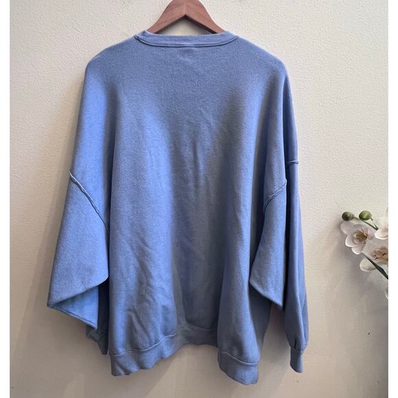 FREE PEOPLE Uptown Pullover Oversized Cozy Sweater Rippling Water Blue Womens XS - Picture 2 of 6